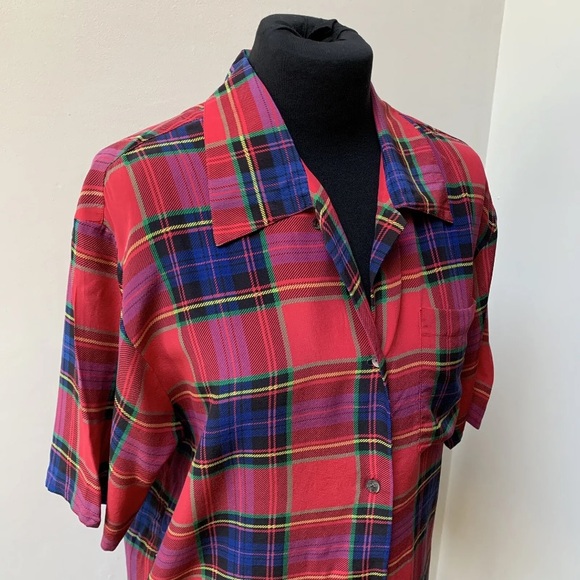 Vintage 90s tartan pure silk blouse - Picture 2 of 13